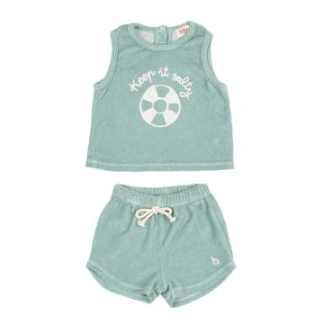 BUHO BB TERRY T-SHIRT AND SHORTS Green Moss