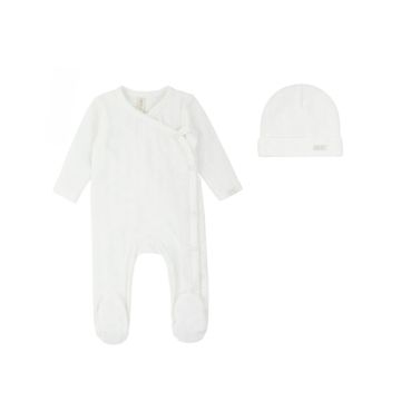 Daisy Pointelle Cotton Kimono Footie+Beanie