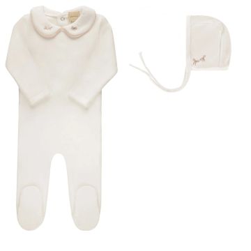 Aurora Embroidered Velour Collar Collection Footie+Bonnet