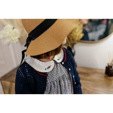 Moka Pointelle Cropped Cardi Navy