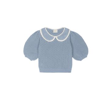 Mipounet CAROLA COLLARED OPENWORK SWEATER Blue