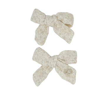 Bandeau Mini Bow Clip Set Cream/ Beige Floral