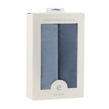 Elys and Co 2 Pack Muslin Swaddles - Indigo Blue/Sapphire Blue