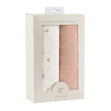 Ely & Co Two Pack Muslin Swaddle Pink Pear And Solid PInk