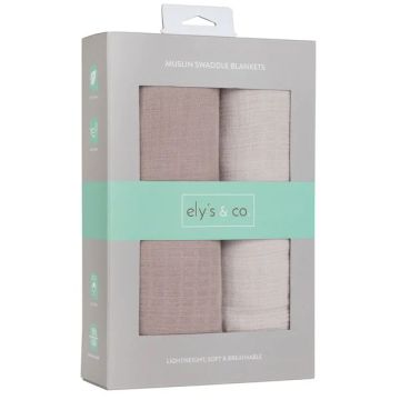 Ely's & Co 2 Pack Cotton Muslin Swaddle Set - Taupe and Grey