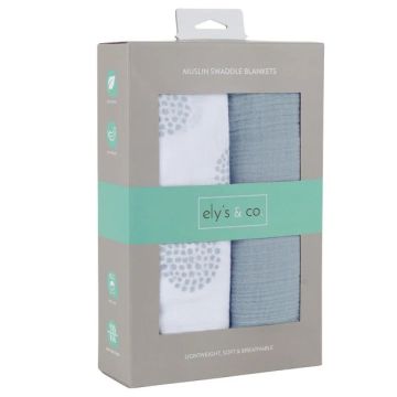 Ely's & Co 2 Pack Muslin - Light Blue Dottie Design + solid blue