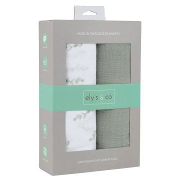 Ely's & Co 2 Pack - Watercolor Eucalyptus print & solid sage