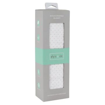 Ely's & Co Single Cotton Muslin Swaddle - Pink Pin Dot on white