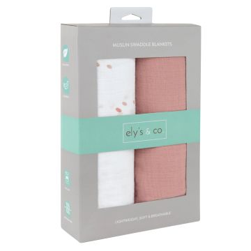 Ely & Co Two pack Muslin Swaddles pink Rain Drops