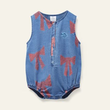 Wynken MINI BOW COTTON TWILL ROMPER