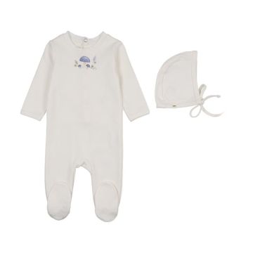 Bonne Bonne My Little Mushroom Footie & Hat Set ivory/Blue