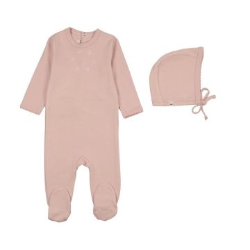 Bonne Bonne Nature's Stitch Girls Footie & Hat Set Muted Pink