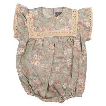 Noma FLORAL BABY ROMPER WITH CROCHET RIBBON INSERT Mint