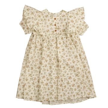 Noma FLORAL DRESS WITH SHOULDER FRILL AND BUTTONS Beige