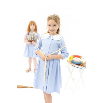 Nou Nelle Striped Double Breasted 3/4 Sleeve Dress