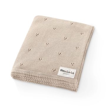 Bleu La La Organic Pointelle Knit Blanket Oatmeal
