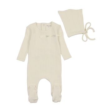 Bee & Dee Organic Ditsy Pointelle Footie & Bonnet - Champagne Pink Bee & Dee Organic Ditsy Pointelle Footie & Bonnet - Champagne Pink
