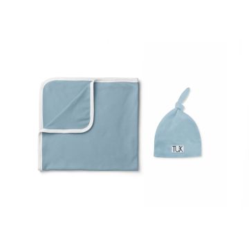Tuk Baby Solid Blue Swaddle/Beanie Set