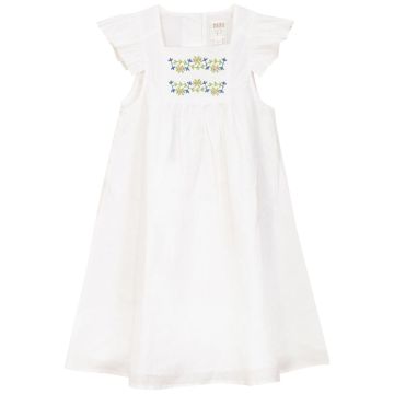 Pompomme Embroidery Smocked Linen Dress