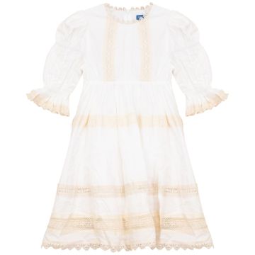 Pompomme Lace Trimmed Dress Cream