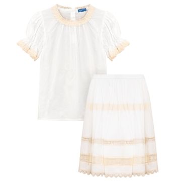 Pompomme Laced Trimmed Set Cream