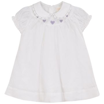 Pompomme Embroidered Detail Linen Dress White/Lavender