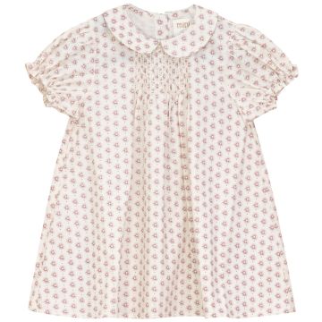 Pompomme Printed Smocked Dress Ivory