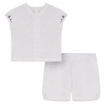 Pompomme Embroidered Detail Linen Set White