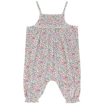 Pompomme Printed Smocked Romper Blue