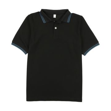 Bopop SS Polo Black with Teal Stripes