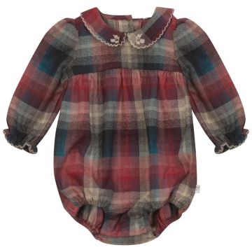 Pompomme PLAID ROMPER Blue/Brick