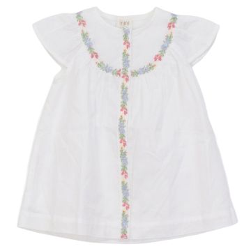 Pompomme CROSSED STITCHED EMBROIDERED LINEN DRESS