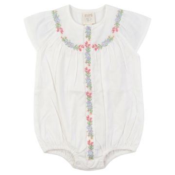 Pompomme CROSS STITCHED EMBROIDERED LINEN ROMPER BG