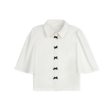 Daintti NAVY BOW BUTTON BLOUSE