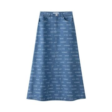 Coco Blanc Printed Denim Skirt Midi