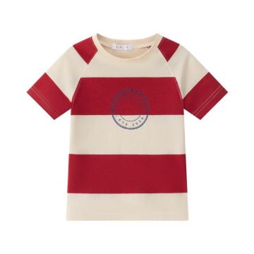 Coco Blanc Short Sleeve Girl Stripe Tee Red