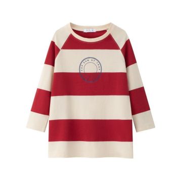 Coco Blanc Girl Stripe Tee- 3/4 Red