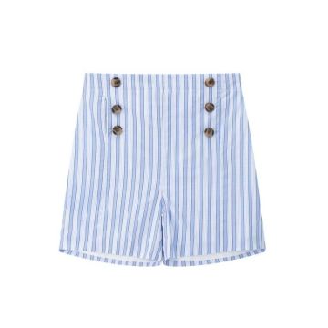 Coco Blanc Double Breasted Shorts Blue Striped
