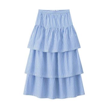 Coco Blanc Cotton Layered Skirt Striped