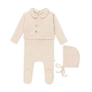 Lamour Lou Variegated Ribbed Romper, Cardigan and Hat Se Sand