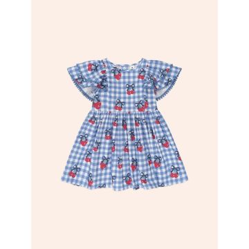 HUXBABY CHERRY GINGHAM FRILL DRESS