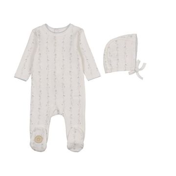 Mon Tresor Ascending Vines Boys Footie & Hat Set Ivory/Blue