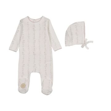 Mon Tresor Ascending Vines Girls Footie & Hat Set Ivory & Pink