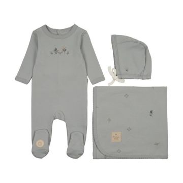 Mon Tresor Embroidered Garden Boys Layette Set Blue Dawn