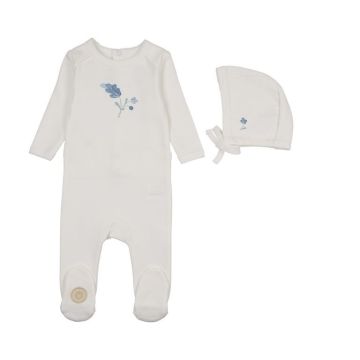 Mon Tresor Floral Art strokes Boys Footie & Hat Set Ivory/Blue