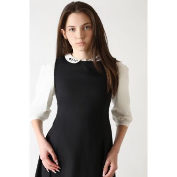 Joelle Linen Peter Pan Puff Sleeve Blouse White/Black