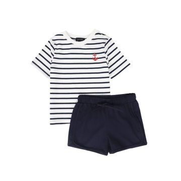 Bamboo Stripe Collar Shorts Set 