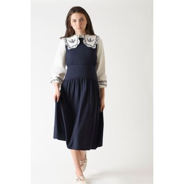 Joelle Poplin Round Yoke Dress Navy