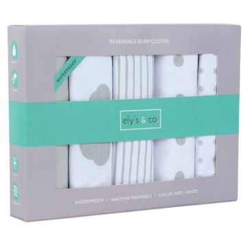 Ely's & Co Waterproof Reversible Cotton Burp Cloths Grey Combo