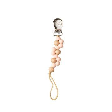 Picky Baby Silicone and Wood Braided Pacie Clip Peachy Pink
